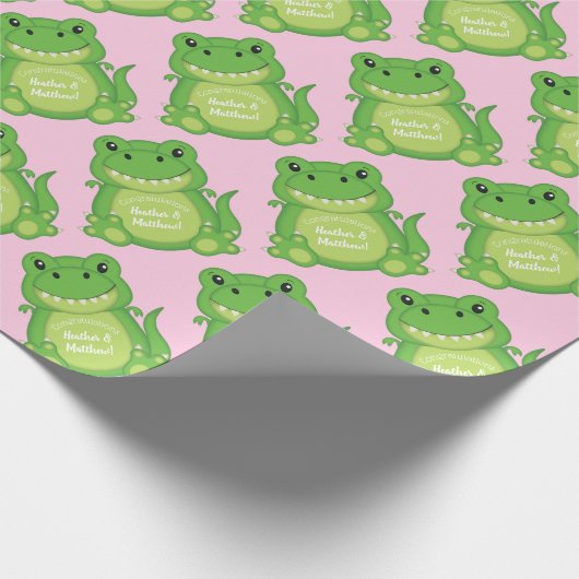 Dinosaur Baby shower T-Rex Pink Girl Cadeaupapier (Hoek)