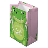 Dinosaur Baby shower T-Rex Pink Girl Medium Cadeauzakje (Voorkant Gekanteld)