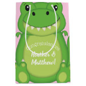 Dinosaur Baby shower T-Rex Pink Girl Medium Cadeauzakje (Voorkant)