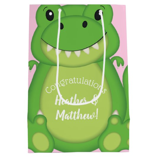 Dinosaur Baby shower T-Rex Pink Girl Medium Cadeauzakje (Achterkant)