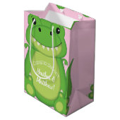 Dinosaur Baby shower T-Rex Pink Girl Medium Cadeauzakje (Achterkant Gekanteld)