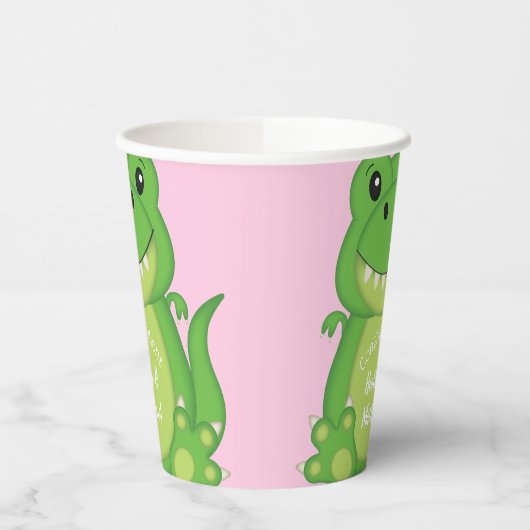 Dinosaur Baby shower T-Rex Pink Girl Papieren Bekers (Links)