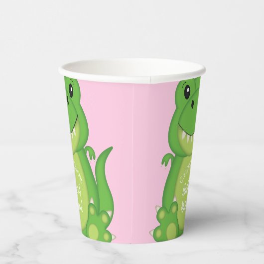 Dinosaur Baby shower T-Rex Pink Girl Papieren Bekers (Rechts)