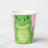 Dinosaur Baby shower T-Rex Pink Girl Papieren Bekers (Voorkant)