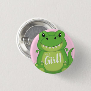Dinosaur Baby shower T-Rex Pink Girl Ronde Button 3,2 Cm