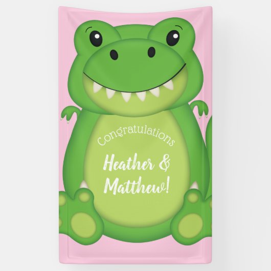 Dinosaur Baby shower T-Rex Pink Girl Spandoek (Verticaal)
