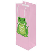 Dinosaur Baby shower T-Rex Pink Girl Wijn Cadeautas (Achterkant Gekanteld)