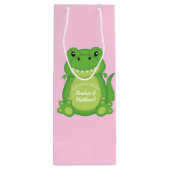 Dinosaur Baby shower T-Rex Pink Girl Wijn Cadeautas (Achterkant)