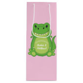 Dinosaur Baby shower T-Rex Pink Girl Wijn Cadeautas (Voorkant)