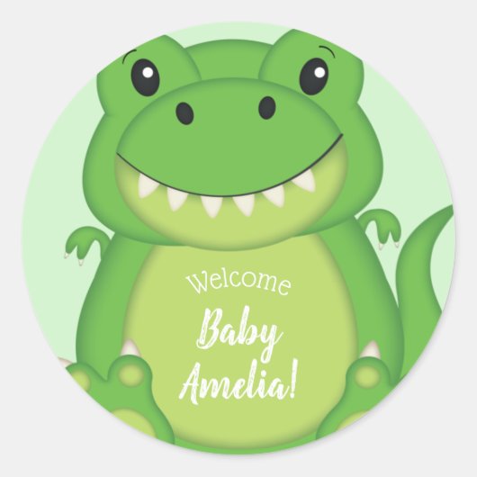 Dinosaur Baby shower T-Rex Ronde Sticker (Voorkant)