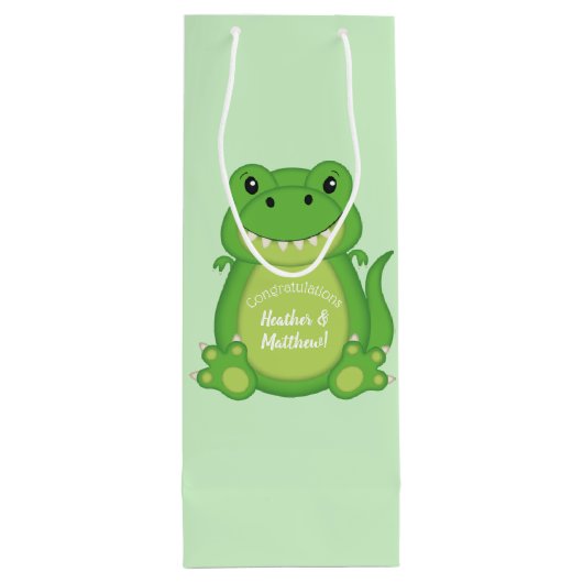Dinosaur Baby shower T-Rex Wijn Cadeautas (Achterkant)