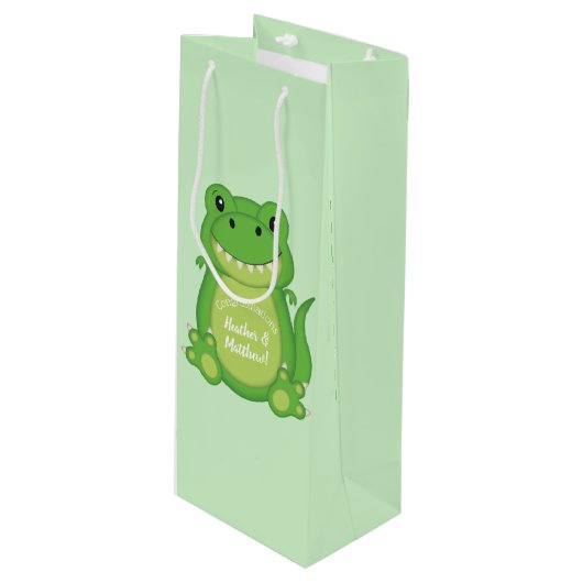 Dinosaur Baby shower T-Rex Wijn Cadeautas (Voorkant Gekanteld)