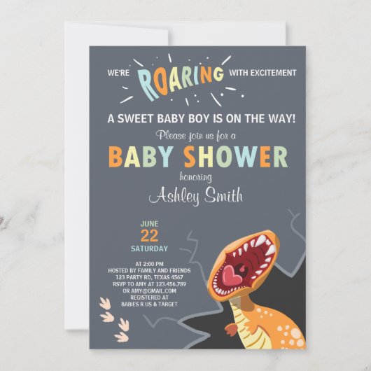 Dinosaur Baby shower uitnodiging Dino Baby boy Bla (Voorkant)