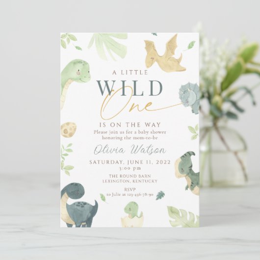 Dinosaur Baby shower uitnodiging, dino baby shower Kaart (Staand voorkant)