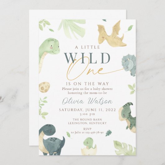 Dinosaur Baby shower uitnodiging, dino baby shower Kaart (Voorkant / Achterkant)