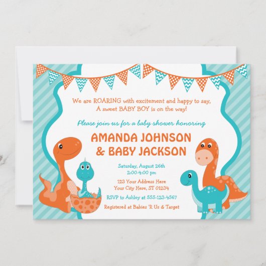 Dinosaur Baby shower Uitnodiging met Enveloppen (Voorkant)