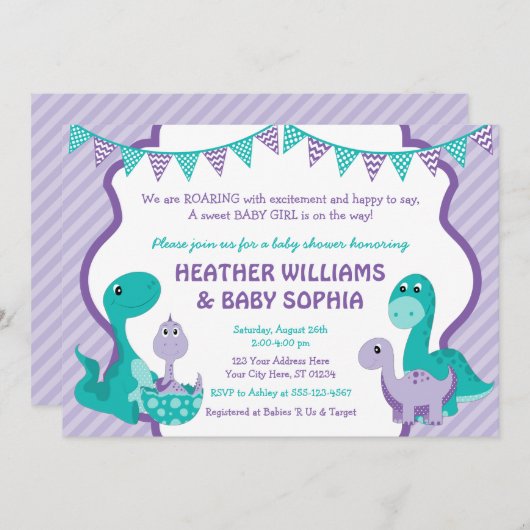 Dinosaur Baby shower Uitnodiging met Enveloppen (Voorkant / Achterkant)