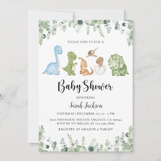 Dinosaur Baby Shower-uitnodigingen Kaart (Voorkant)