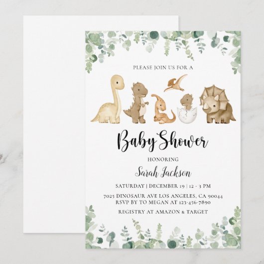 Dinosaur Baby Shower-uitnodigingen Kaart (Voorkant / Achterkant)