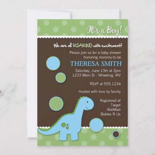 Dinosaur Baby Shower-uitnodigingen voor het zwerve Kaart (Voorkant)
