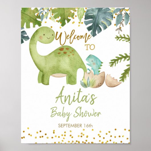 Dinosaur Baby shower Welkomstteken Poster (Voorkant)
