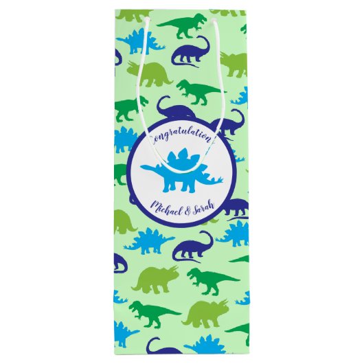 Dinosaur Baby shower Wijn Cadeautas (Achterkant)