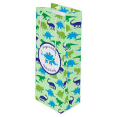 Dinosaur Baby shower Wijn Cadeautas (Voorkant Gekanteld)