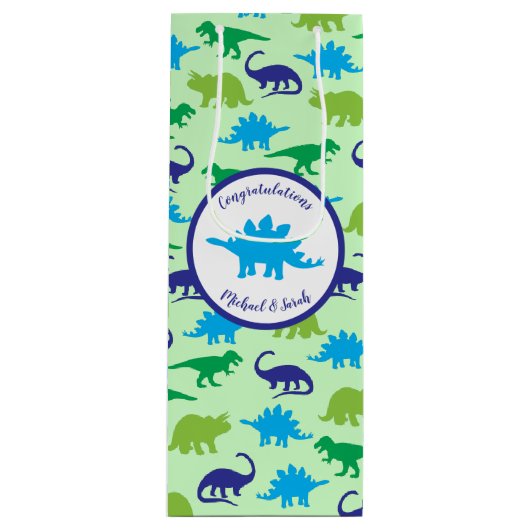 Dinosaur Baby shower Wijn Cadeautas (Voorkant)