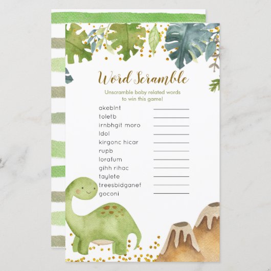 Dinosaur Baby shower Word Scramble Game (Voorkant / Achterkant)