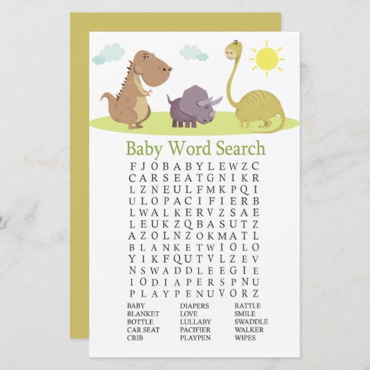 Dinosaur Baby shower Word Search Game (Voorkant / Achterkant)