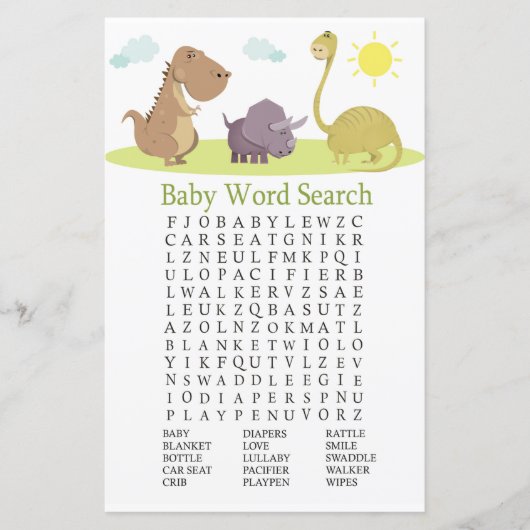 Dinosaur Baby shower Word Search Game (Voorkant)
