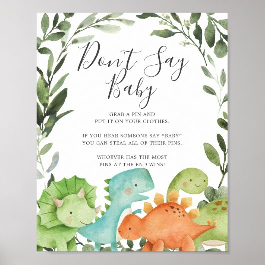 Dinosaur Baby Shower Zeg niet Baby Bord Poster (Voorkant)