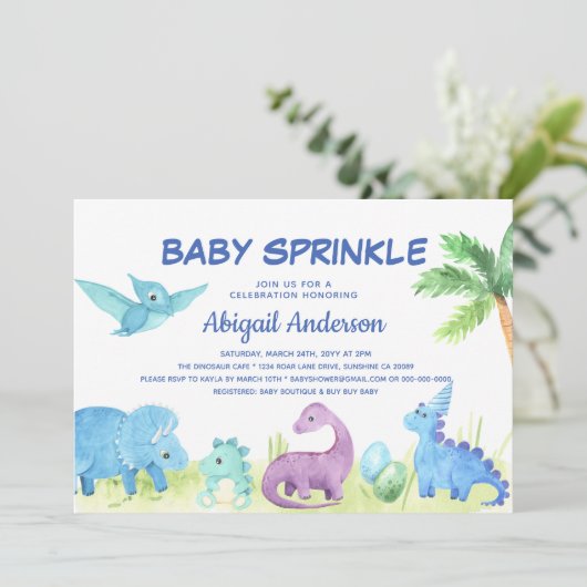 Dinosaur Baby Sprinkle Persoonlijke uitnodiging (Staand voorkant)