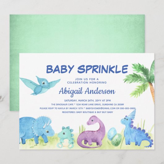 Dinosaur Baby Sprinkle Persoonlijke uitnodiging (Voorkant / Achterkant)