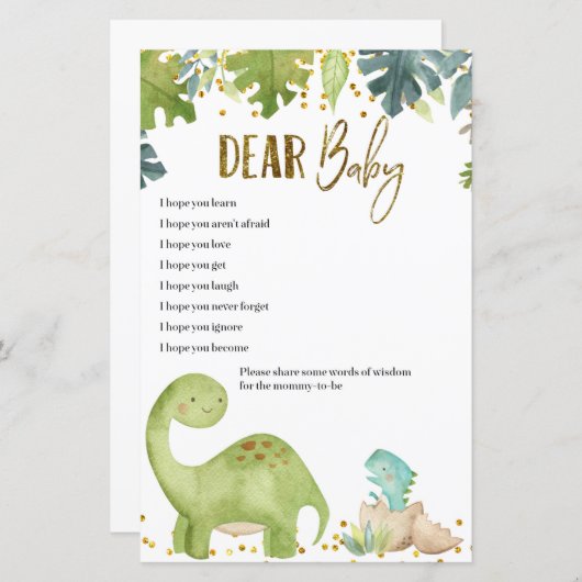 Dinosaur Baby wil Kaarten Baby shower game (Voorkant / Achterkant)
