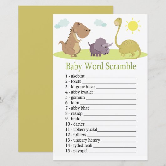 Dinosaur Baby word scramble game (Voorkant / Achterkant)