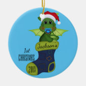 Dinosaur Baby's eerste Kerstmis Keramisch Ornament (Voorkant)