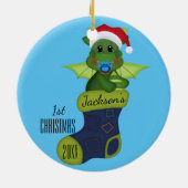 Dinosaur Baby's eerste Kerstmis Keramisch Ornament (Achterkant)