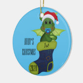 Dinosaur Baby's eerste Kerstmis Keramisch Ornament (Links)