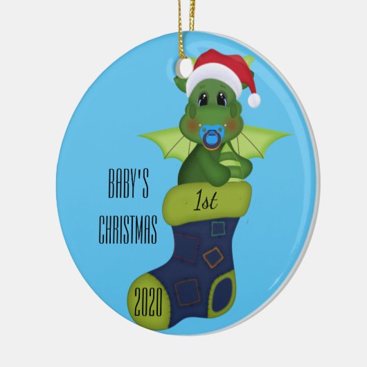 Dinosaur Baby's eerste Kerstmis Keramisch Ornament (Links)