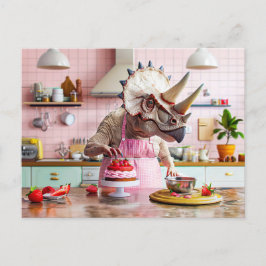 Dinosaur Baking Cake in Retro Keuken Feestdagenkaart