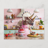 Dinosaur Baking Cake in Retro Keuken Feestdagenkaart (Voorkant)