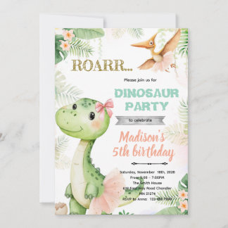Dinosaur ballerina birthday party invitation kaart