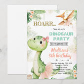 Dinosaur ballerina birthday party invitation kaart (Voorkant / Achterkant)