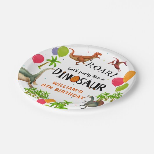 Dinosaur-ballon Oerwoud Partij Birthday Papieren Bordje (Gekanteld)