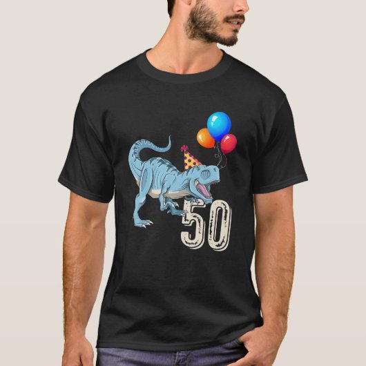 Dinosaur Balloon T Rex 50th Birthday Kind Boy Girl T-shirt (Voorkant)