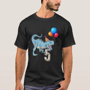 Dinosaur Balloon T Rex 5th Birthday Kind Boy Girl T-shirt