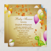 Dinosaur & Balloons Elegant Gold Baby shower Kaart (Voorkant / Achterkant)