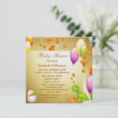 Dinosaur & Balloons Elegant Gold Baby shower Kaart (Staand voorkant)