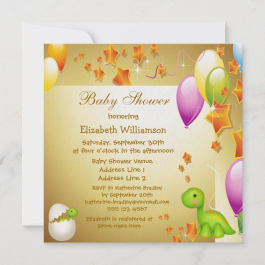Dinosaur & Balloons Elegant Gold Baby shower Kaart (Voorkant)